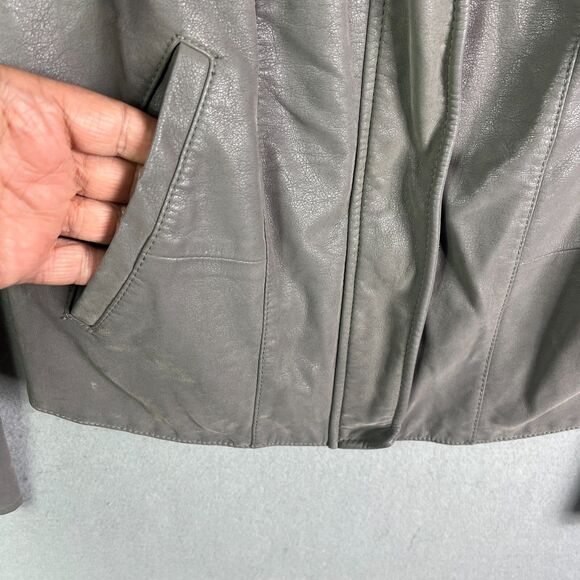 Free People Faux Vegan Leather Moto Jacket 6 Gray Wool Blend Crop Zip Sleeves - Picture 3 of 10
